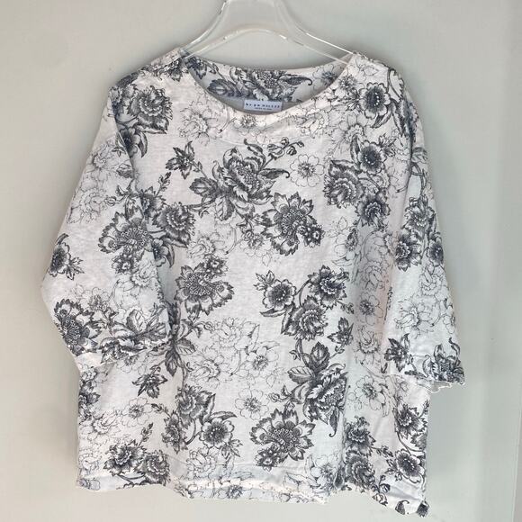 Bryn Walker Women's Pullover Top Mead Print Linen Offwhite Black Floral Size XS - Picture 1 of 6